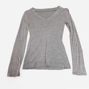 Gray V-Neck Long Sleeve Women's Top